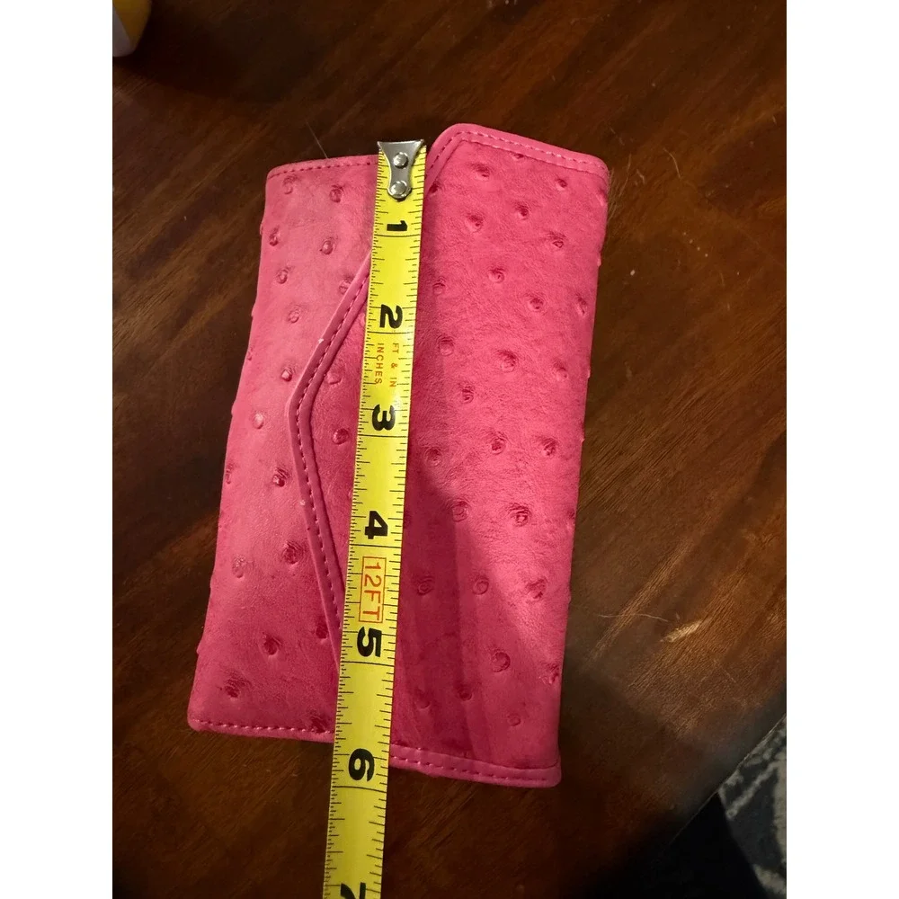 Buxton Pink Ostrich Embossed Wallet Clutch Crossbody Gold‎ Chain Bag